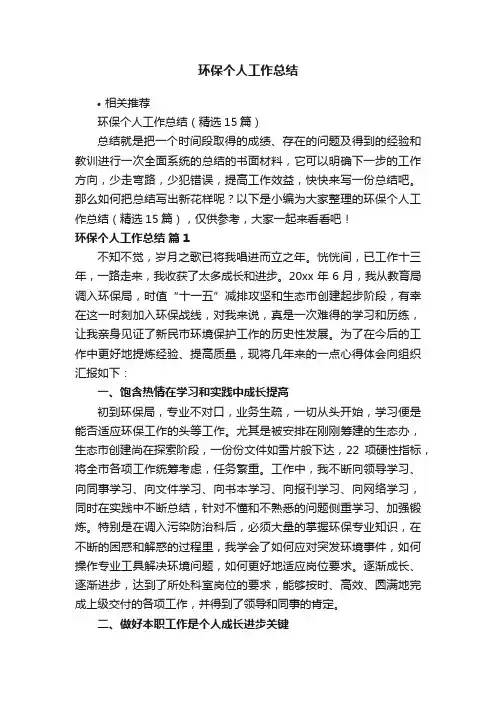 环保个人工作总结