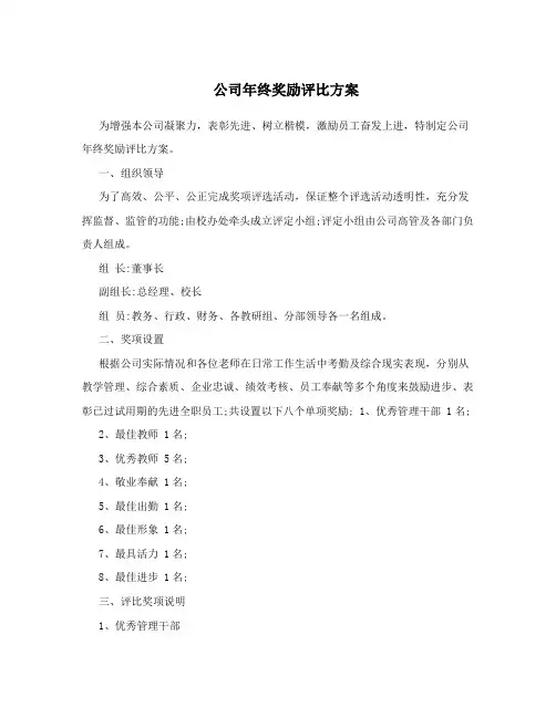 公司年终奖励评比方案
