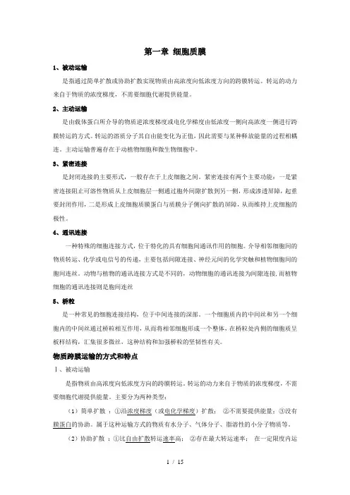 细胞生物学各章节重点内容整理