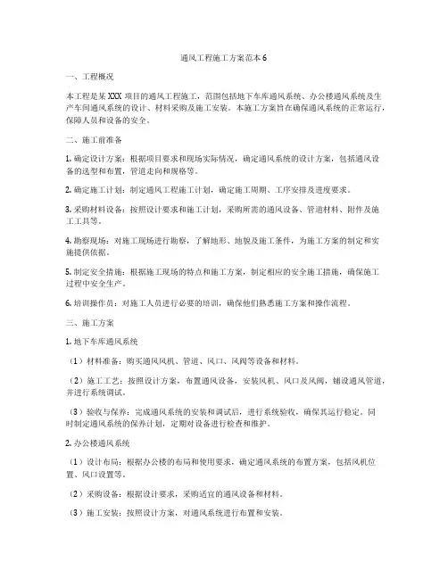 通风工程施工方案范本6