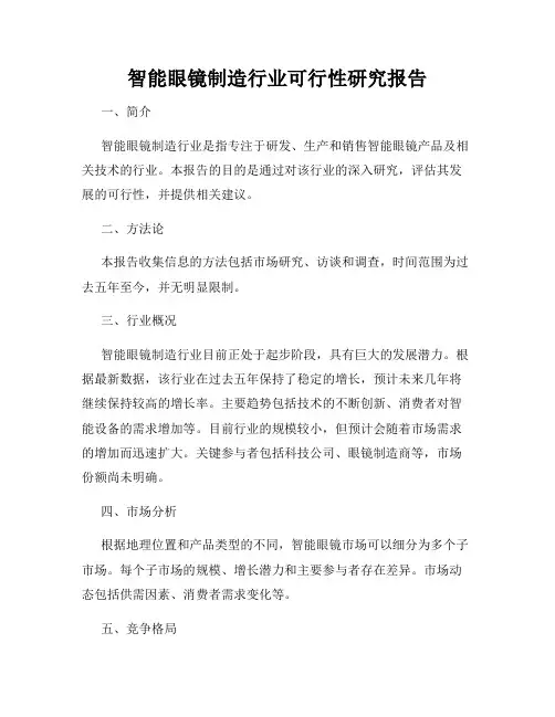 智能眼镜制造行业可行性研究报告