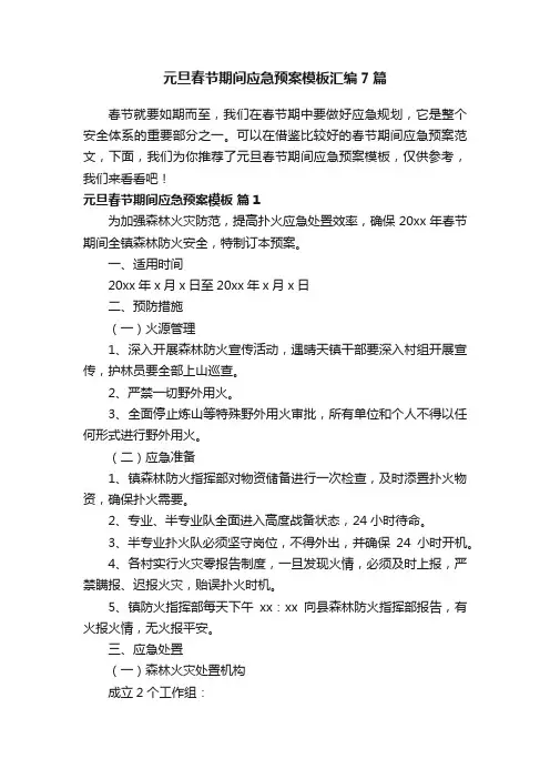 元旦春节期间应急预案模板汇编7篇