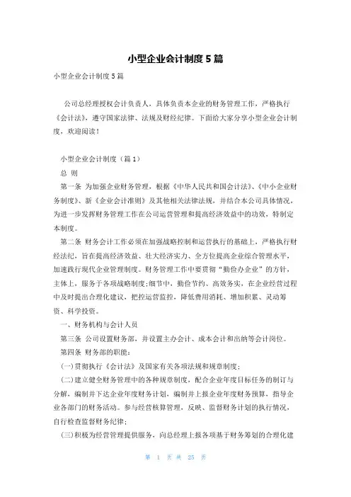 小型企业会计制度5篇