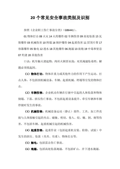 20个常见安全事故类别及识别