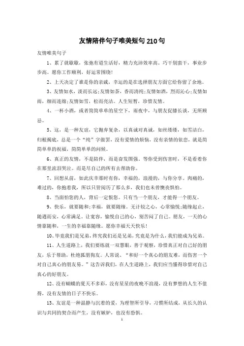 友情陪伴句子唯美短句210句