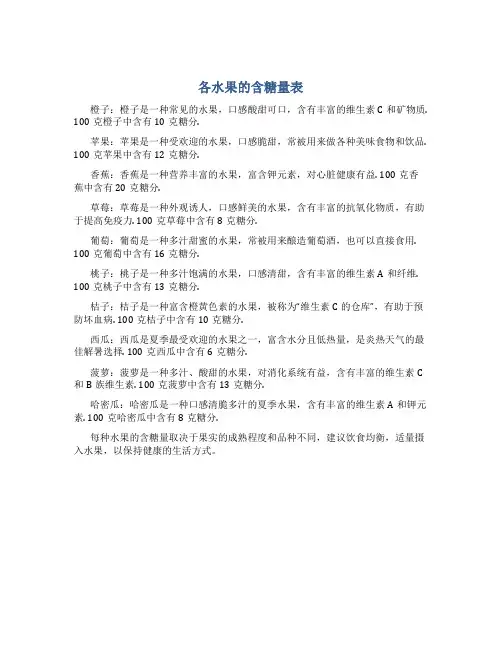 各水果的含糖量表