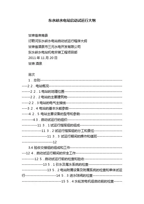 东水峡水电站启动试运行大纲