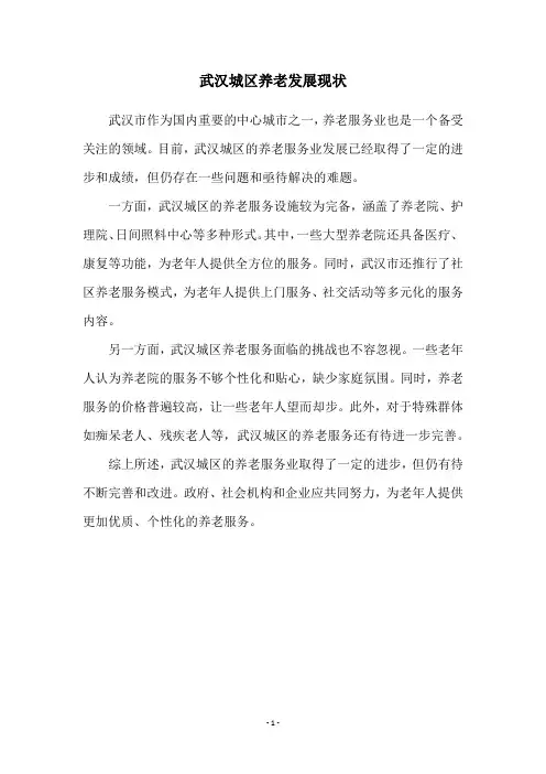 武汉城区养老发展现状