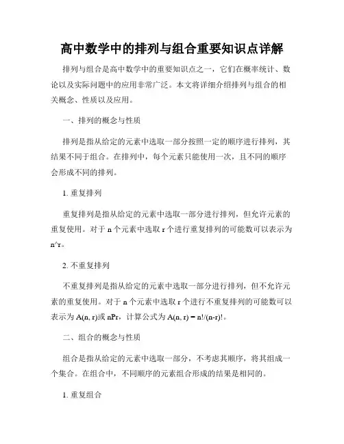 高中数学中的排列与组合重要知识点详解