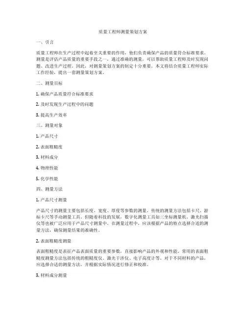 质量工程师测量策划方案
