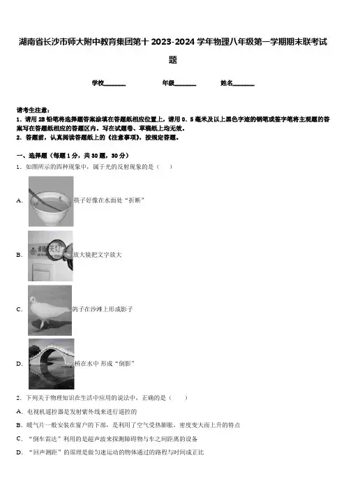 湖南省长沙市师大附中教育集团第十2023-2024学年物理八年级第一学期期末联考试题含答案