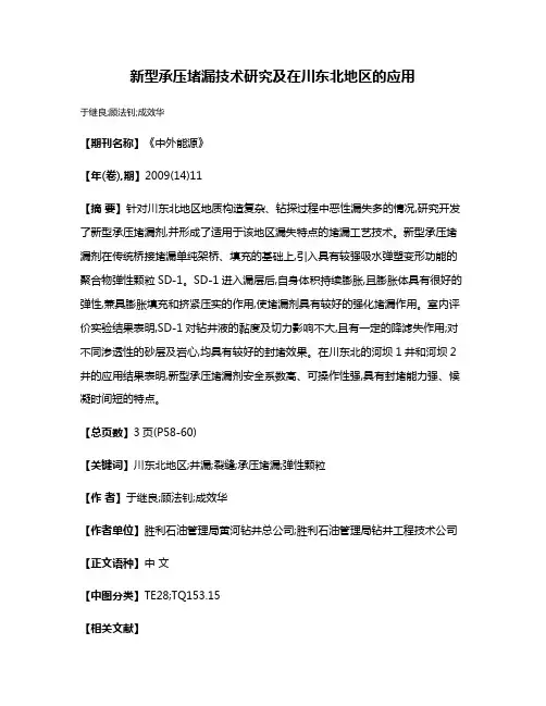 新型承压堵漏技术研究及在川东北地区的应用