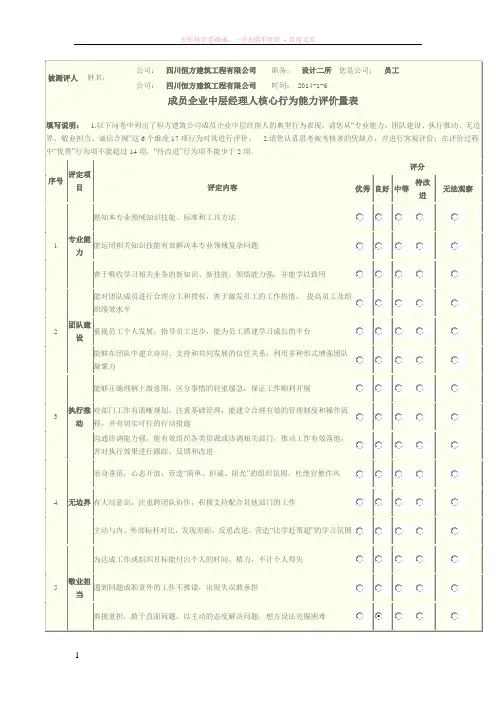 领导胜任能力考核打分表