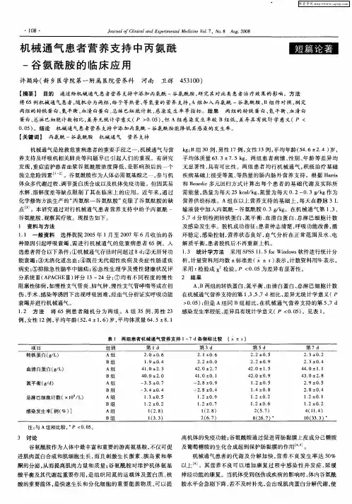 机械通气患者营养支持中丙氨酰-谷氨酰胺的临床应用