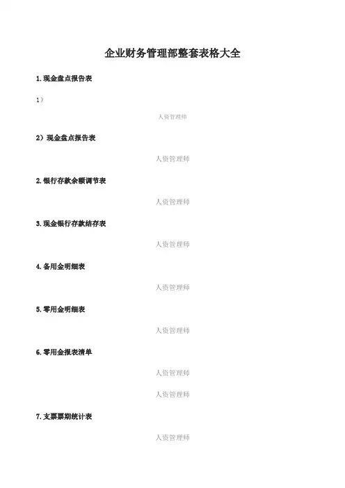 企业财务管理部整套表格大全