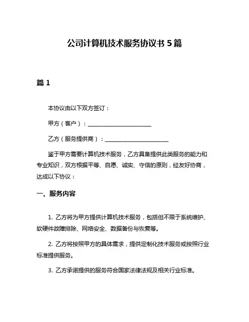公司计算机技术服务协议书5篇