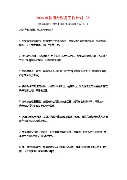 2024年信用社财务工作计划3篇2