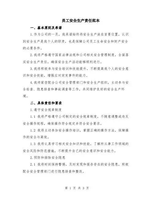 员工安全生产责任范本