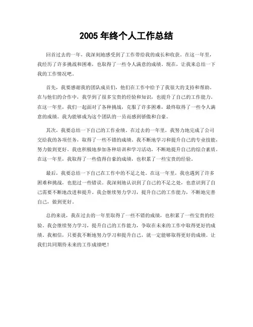2005年终个人工作总结