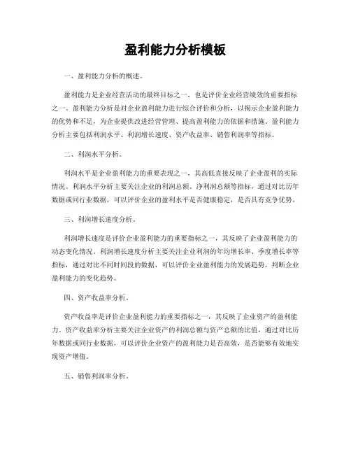 盈利能力分析模板