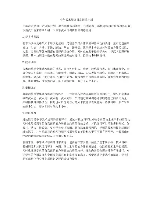 中华武术培训日常训练计划