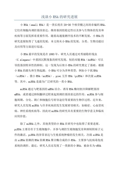 浅谈小RNA的研究进展