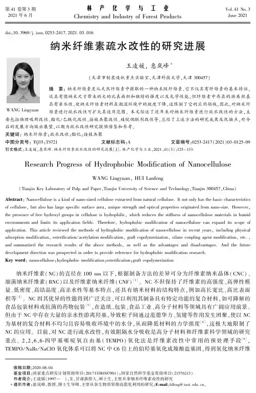 纳米纤维素疏水改性的研究进展