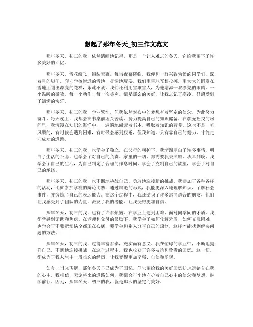 想起了那年冬天_初三作文范文