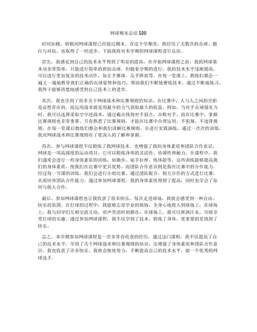 网球期末总结500