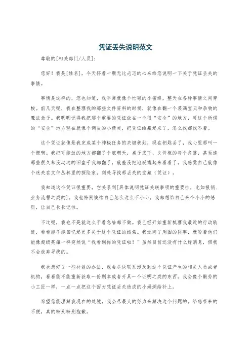 凭证丢失说明范文