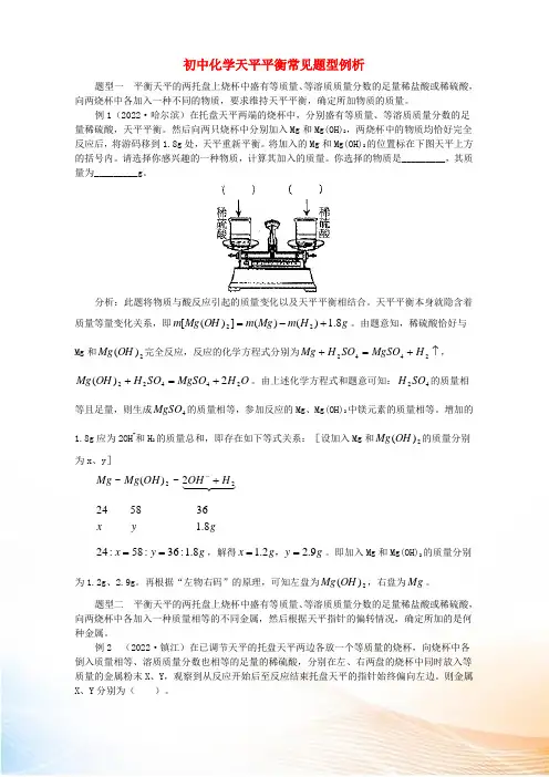 初中化学天平平衡常见题型例析 专题辅导 不分版本