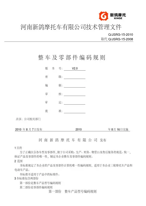 整车及零部件编码规则