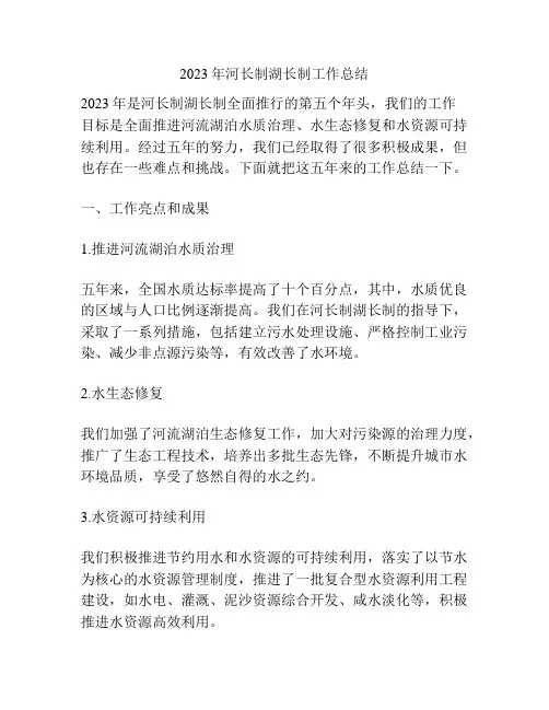 2023年河长制湖长制工作总结