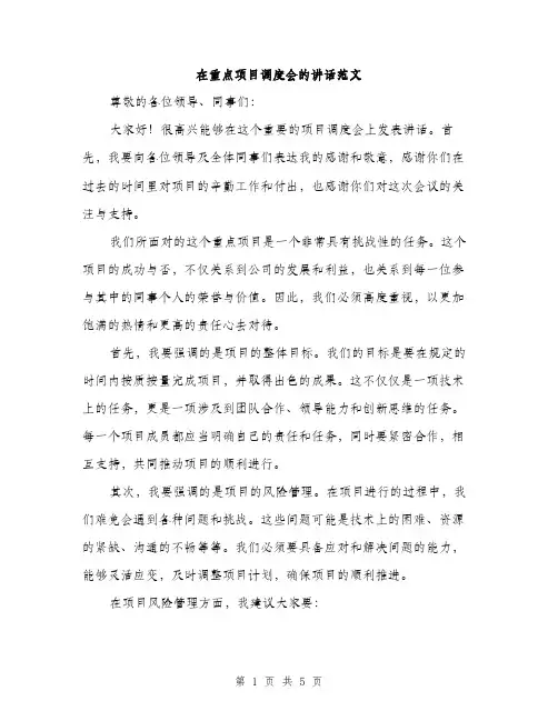 在重点项目调度会的讲话范文（二篇）