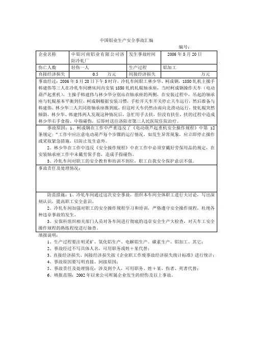 中铝河南公司生产安全事故汇编(06年至08年)