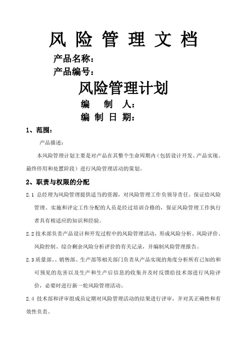 风险管理报告模板