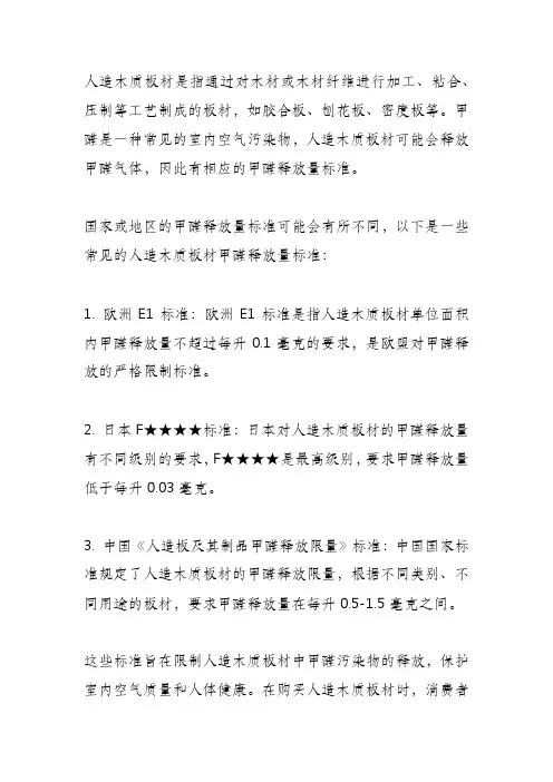 人造木质板材甲醛释放量标准