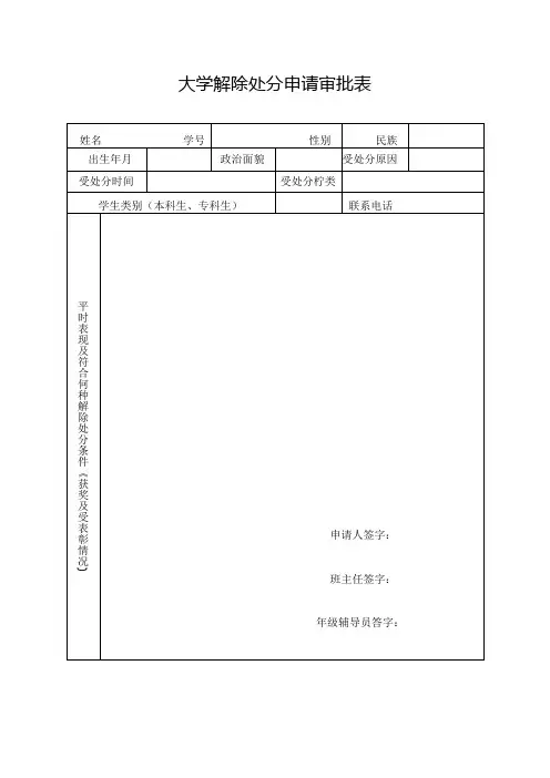 大学解除处分申请审批表