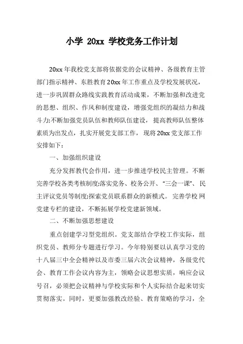 小学学校党务工作计划