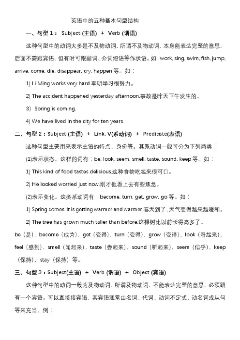 英语中的五种基本句型结构