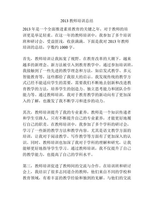 2013教师培训总结