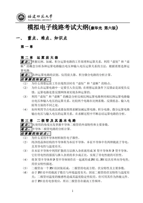 模拟电子线路考试大纲-第六版