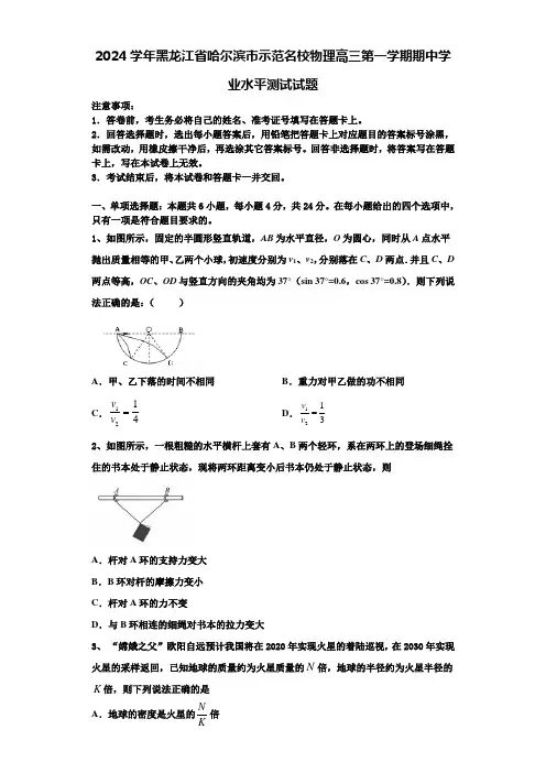 2024学年黑龙江省哈尔滨市示范名校物理高三第一学期期中学业水平测试试题含解析