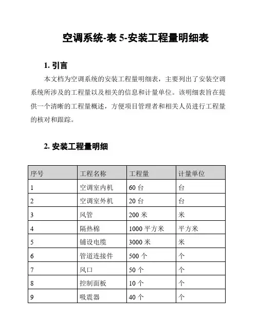 空调系统-表5-安装工程量明细表