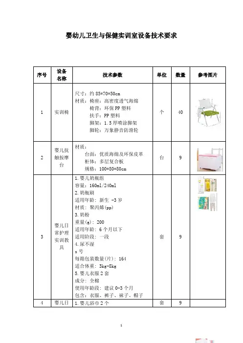婴幼儿卫生与保健实训室设备技术要求