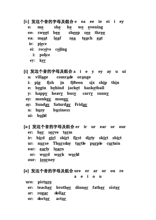 (完整版)英语中48个音标对应的字母组合
