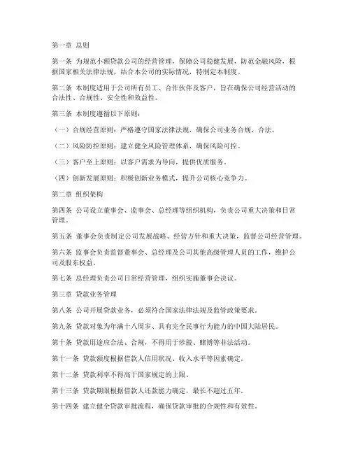 小额贷款公司管理制度全套