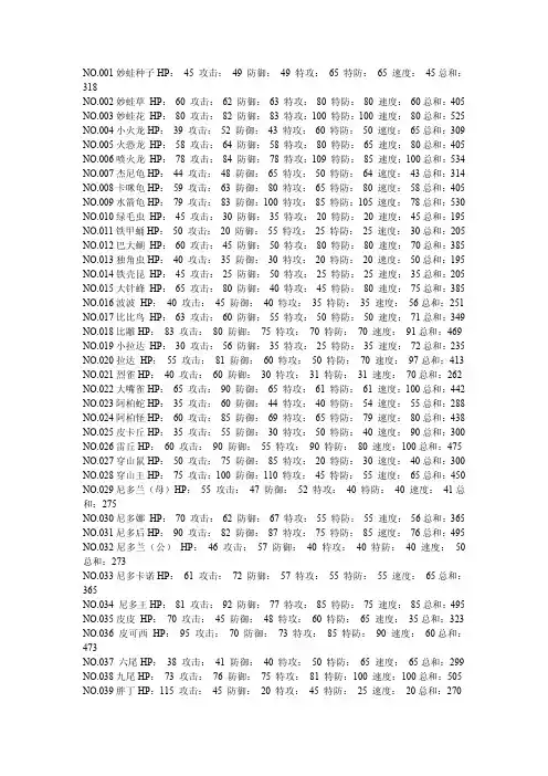 绿宝石种族值表(全)