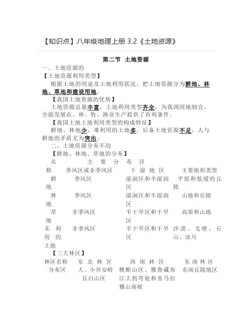 【知识点】八年级地理上册3.2《土地资源》