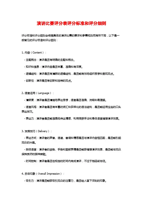 演讲比赛评分表评分标准和评分细则